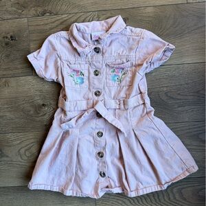 Little Lass Pink Embroidered Pocket Button-Front Dress